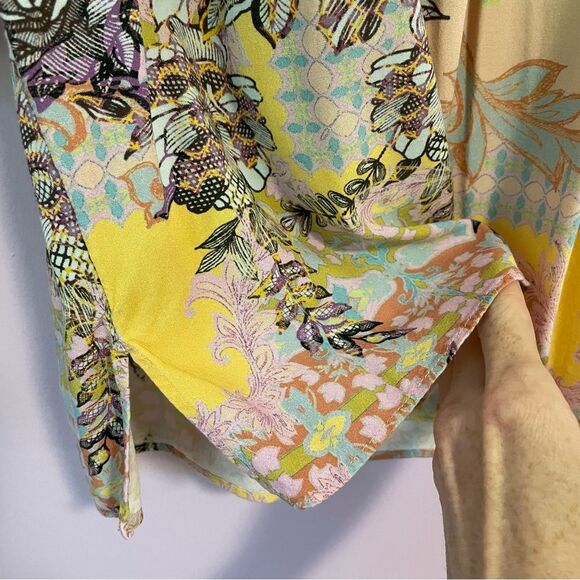 Soft Surroundings Boho Blouse Jersey Knit Top 3/4 Sleeve Yellow Psychedelic XL - Picture 4 of 10